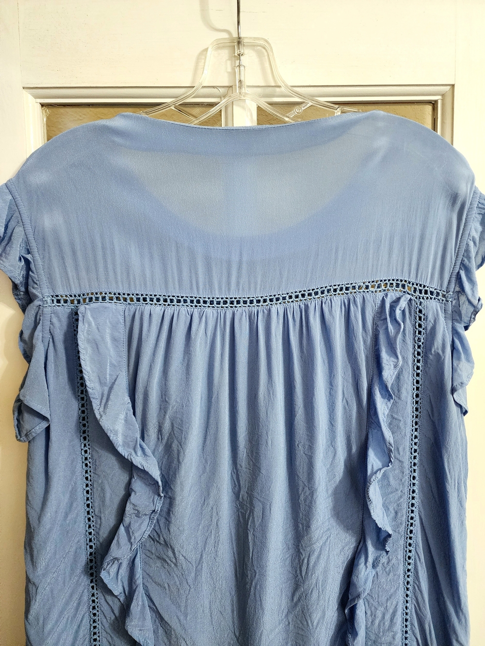 Claudie Pierlot RIMA Blue Ruffle Crochet Lace Dress FR 40 US 8 - Picture 9 of 13